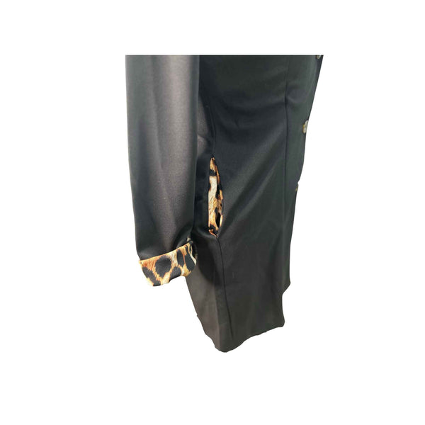 Long Black Blazer With Leopard Accent