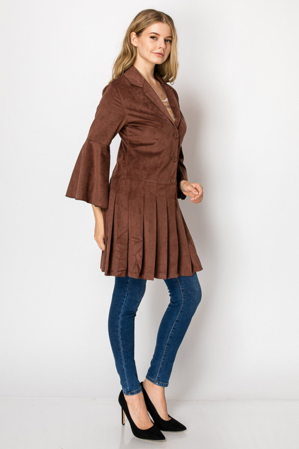 Faux Suede Jacket w/ Pleated Bottom