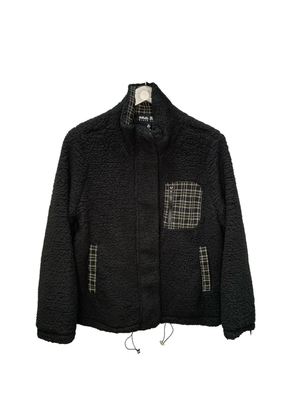 Cozy Chic Black Long Sleeve Sherpa Woven Jacket