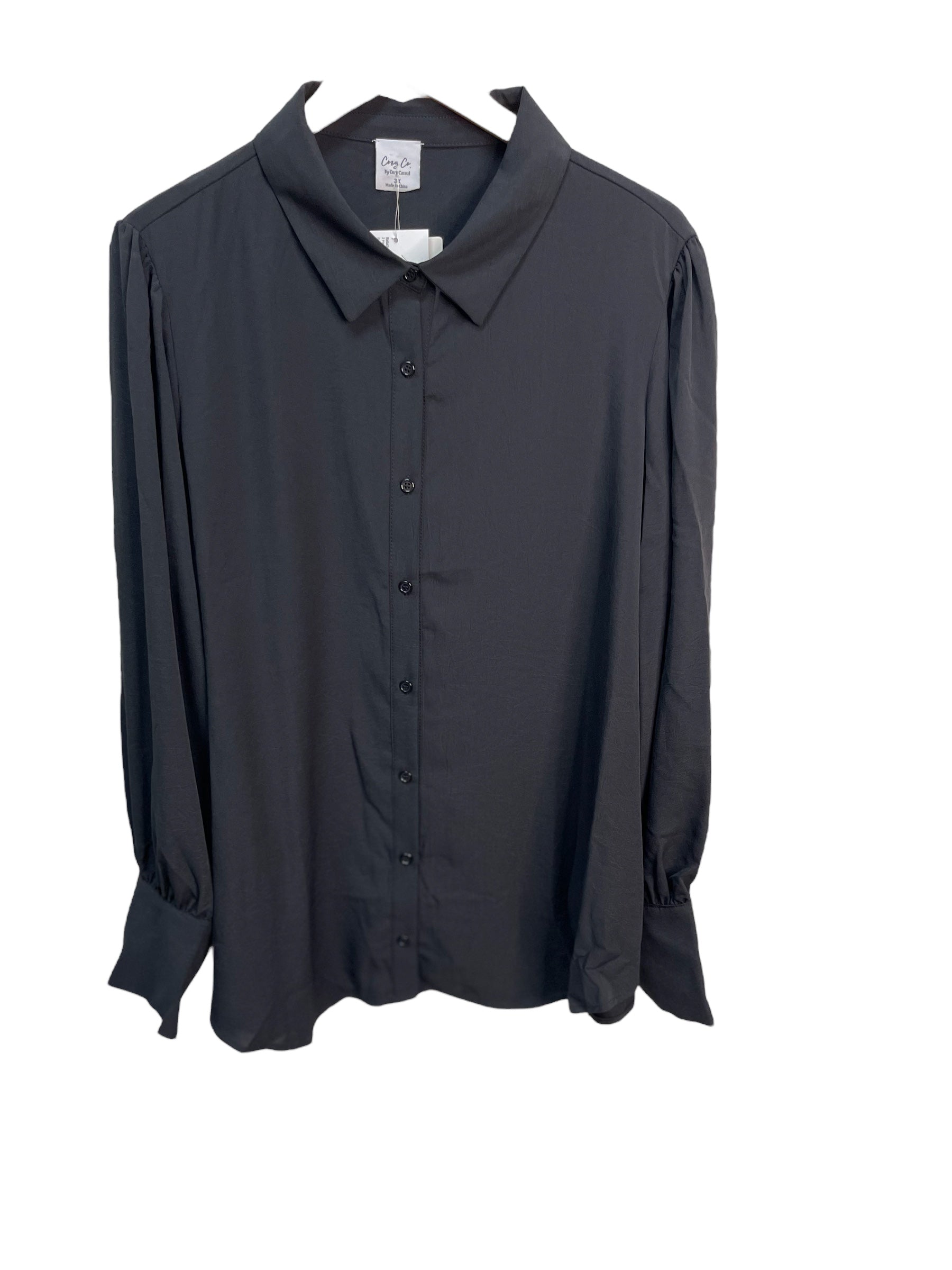 Black Long Cuff Latern Puff Sleeve Blouse