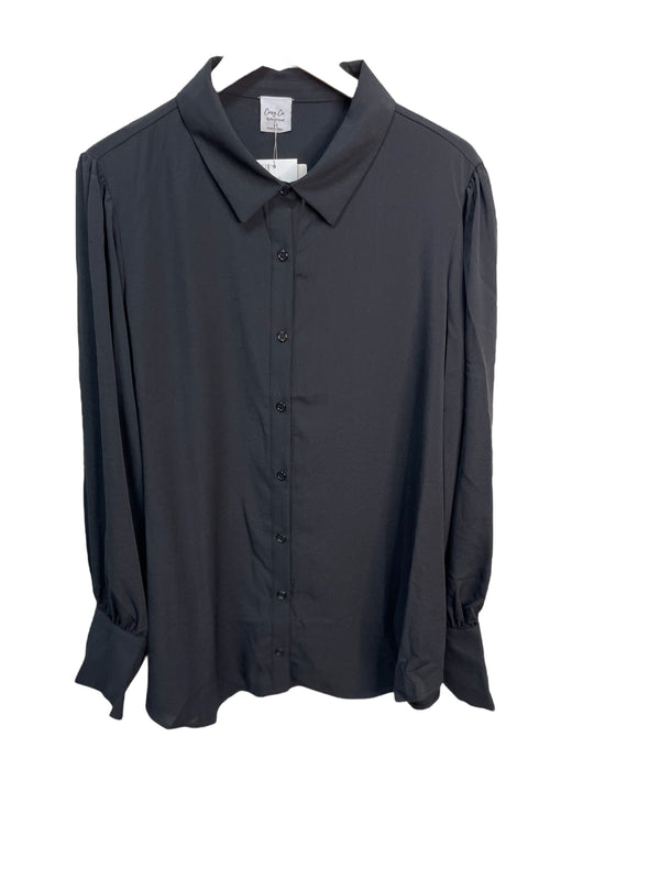 Black Long Cuff Latern Puff Sleeve Blouse