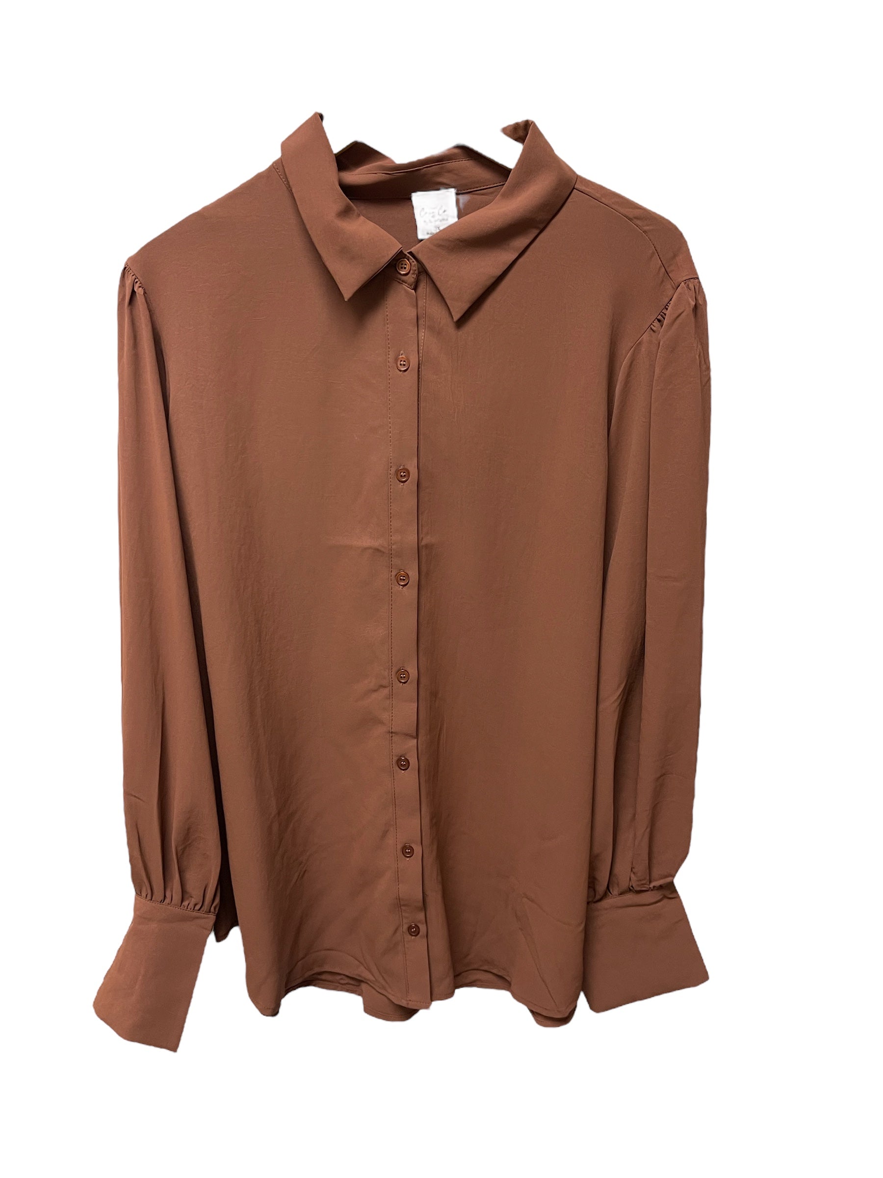 Copper Long Cuff Lantern Puff Sleeve Blouse