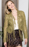 Fringe Lace Crop Jacket in Avocado