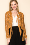 Fringe Lace Crop Jacket in Camel