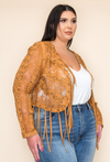 Fringe Lace Crop Jacket in Camel