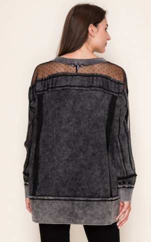 Washed Black Top w/Lace Inset