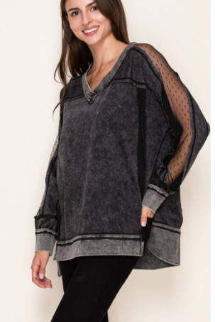 Washed Black Top w/Lace Inset