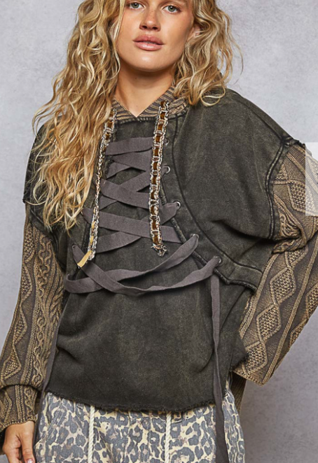 French Terry Lace-Up Top