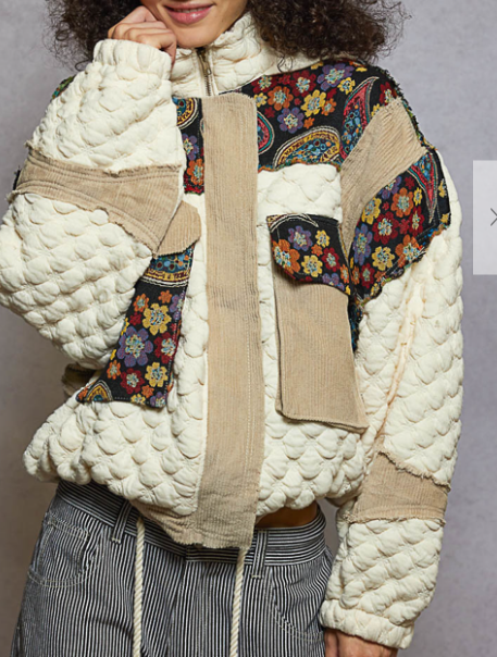 Cream and Tan Jacket w/Corduroy Accents