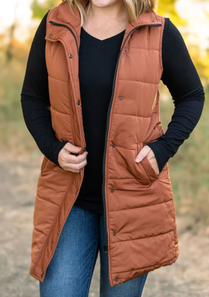 MM Harlow Long Vest in Cinnamon