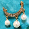 Gold & Crystal Half Moon Scarf Pin w/Pearls