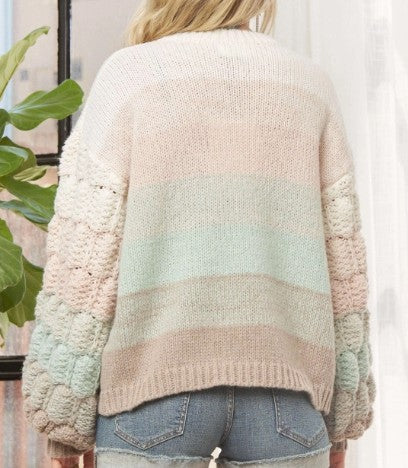 Puffy Sleeve Pullover in Mint/Multi