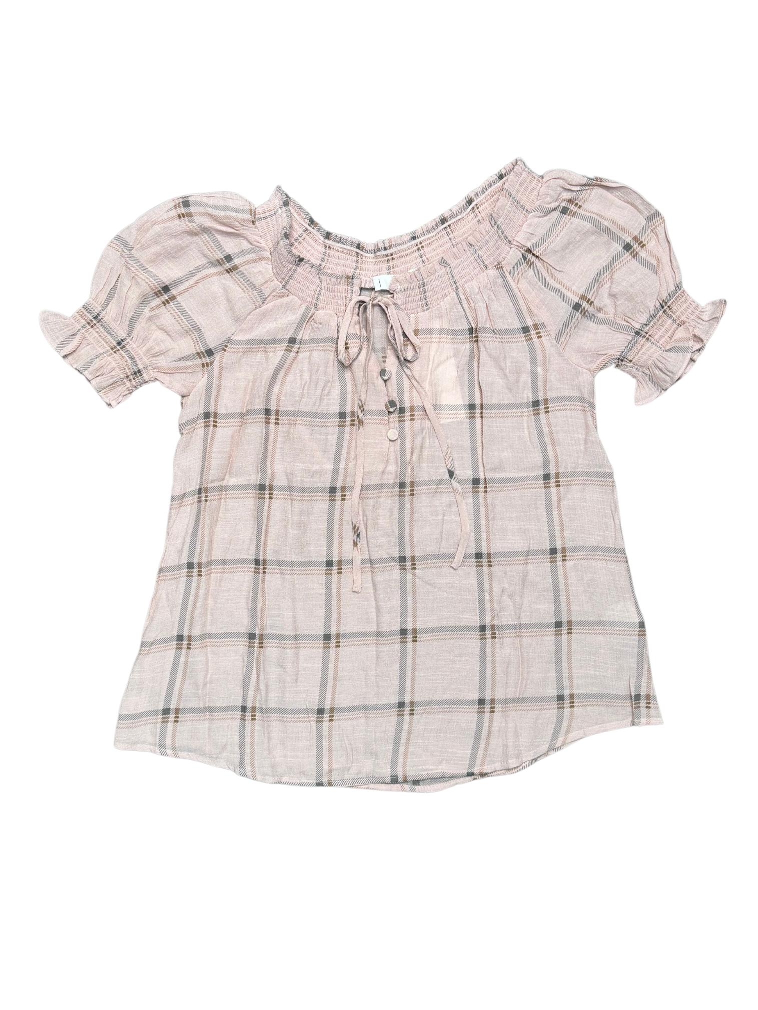 Plaid Woven Top in Blush