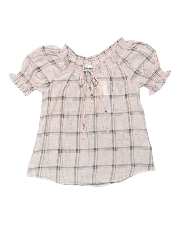 Plaid Woven Top in Blush