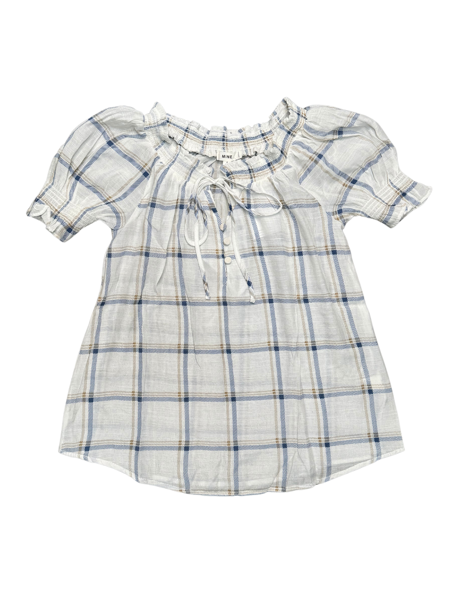 Plaid Woven Top in Navy