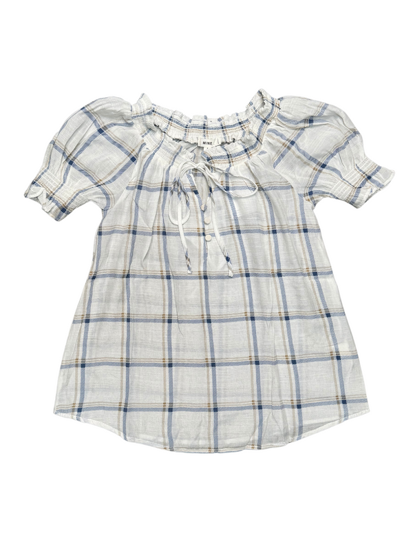 Plaid Woven Top in Navy