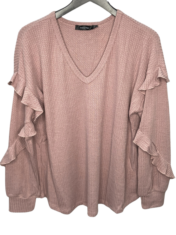 Ruffle Sleeve Brushed Thermal Top in Lavender