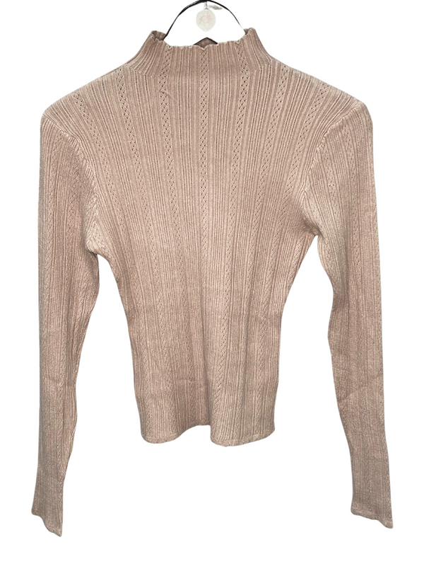 Ribbed Pointelle Mock Neck Sweater in Mauve Desert