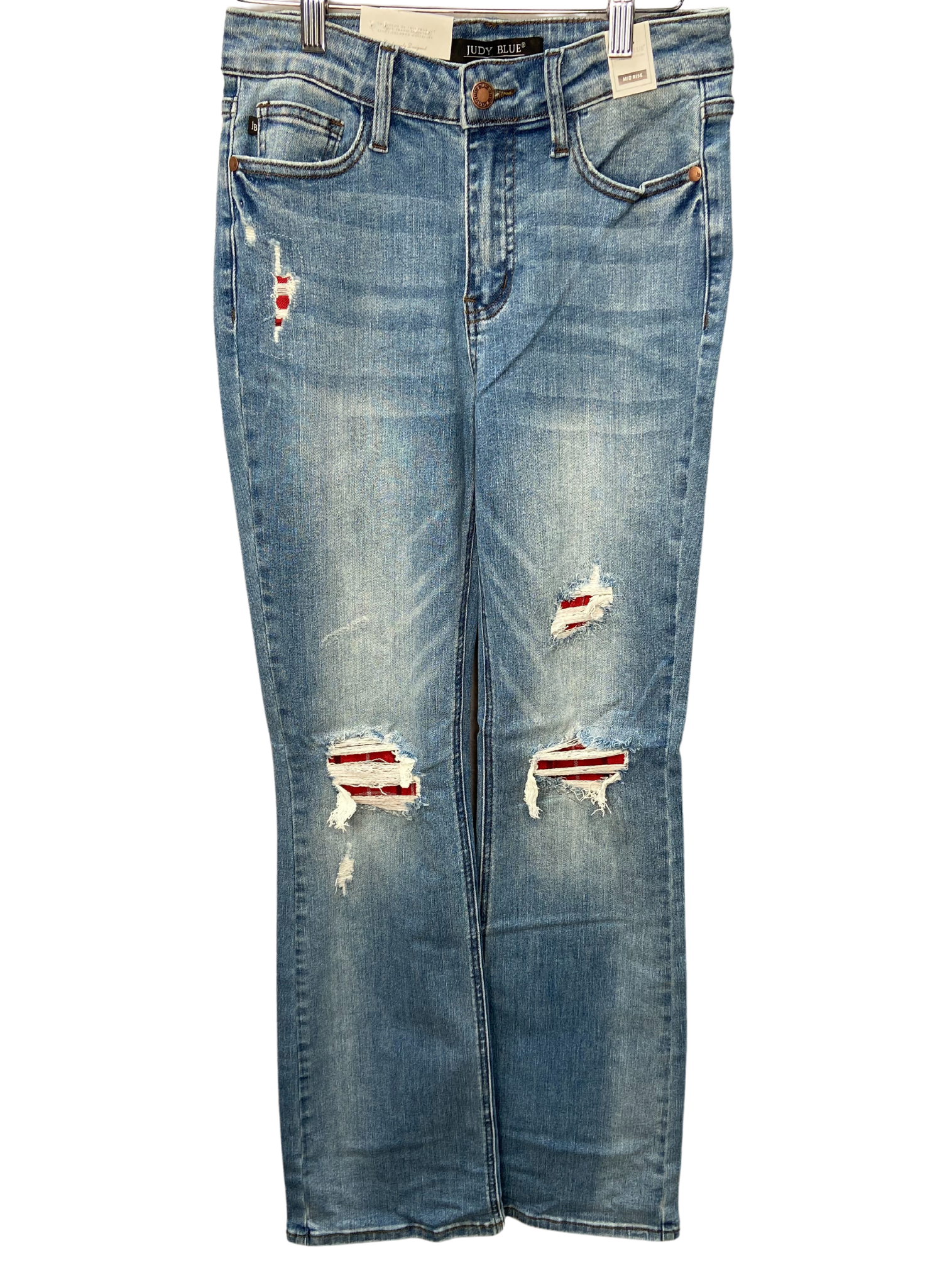 JB Plaid Patch Bootcut Jean