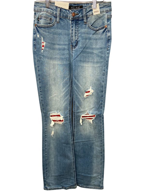 JB Plaid Patch Bootcut Jean