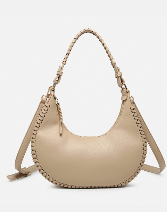 Aria Whipstitch Crescent Shoulder Bag in Lt Taupe