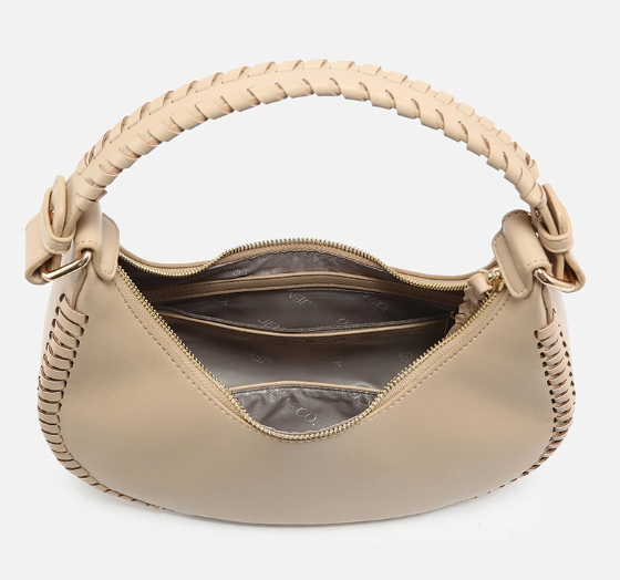 Aria Whipstitch Crescent Shoulder Bag in Lt Taupe