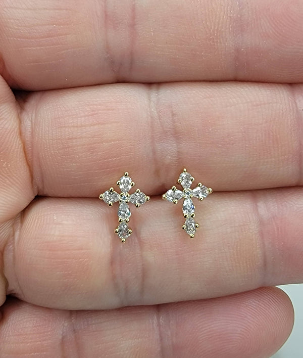 Small Cross CZ Earrings in Gold