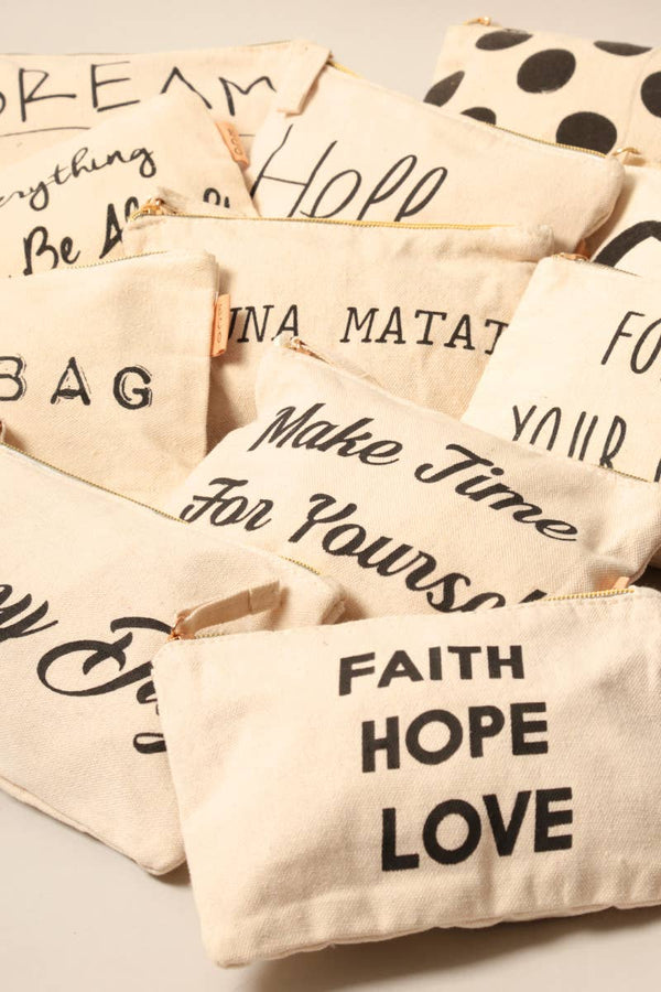 Multi Lettering Cotton Canvas Eco Pouch Bags: One Size / PCH026