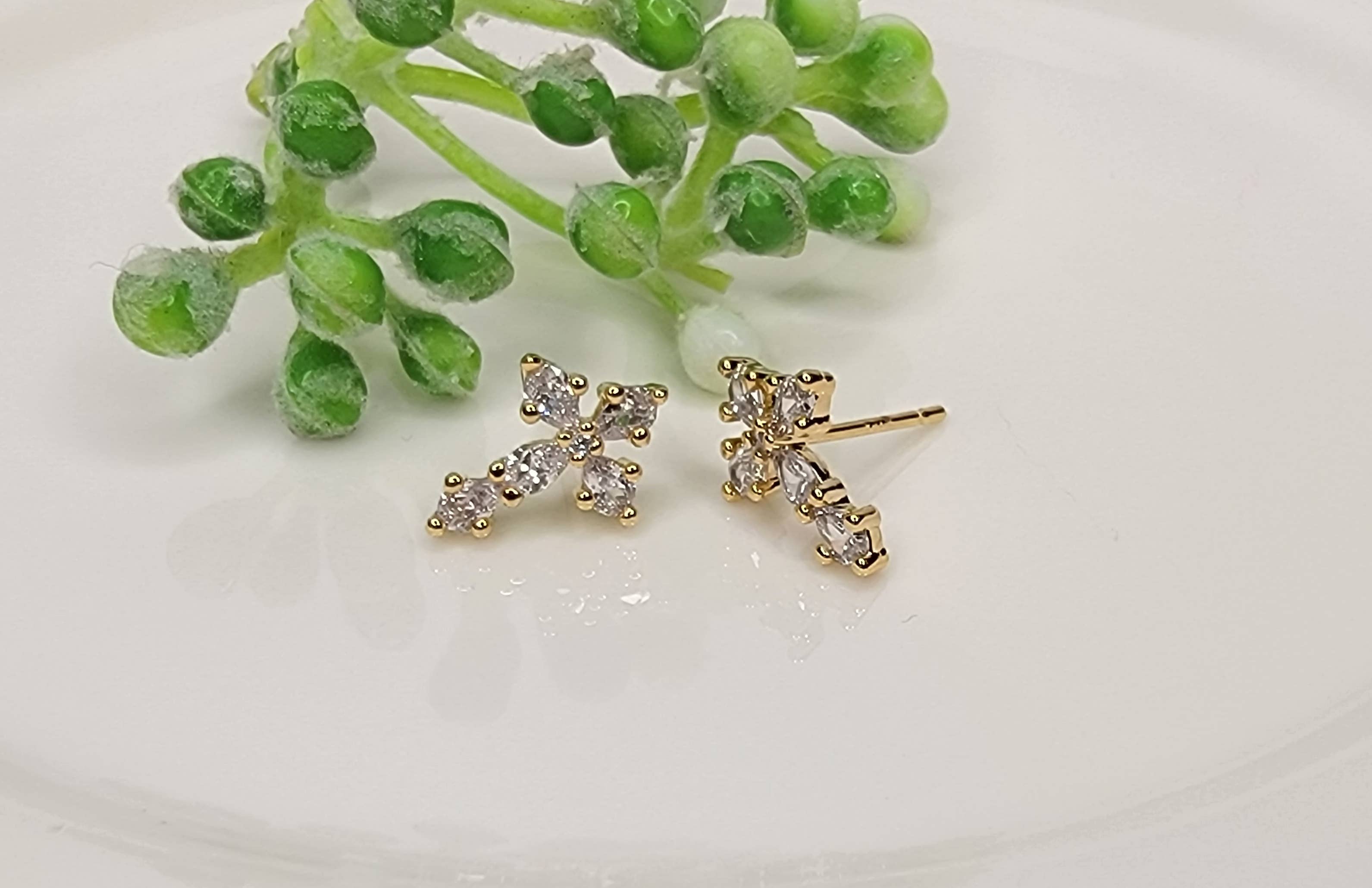 Small Cross CZ Earrings in Gold