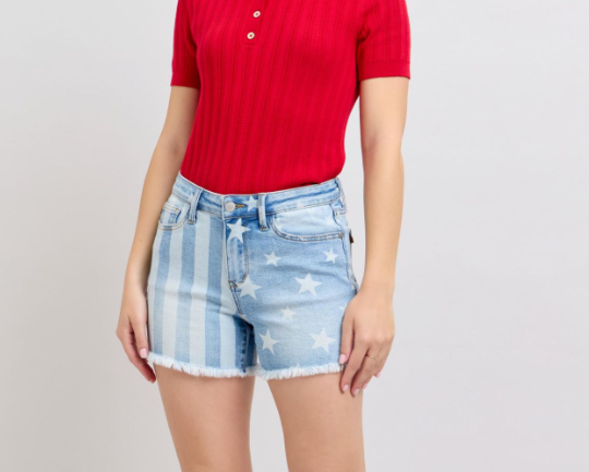JB Stars & Stripes Fray Hem Shorts