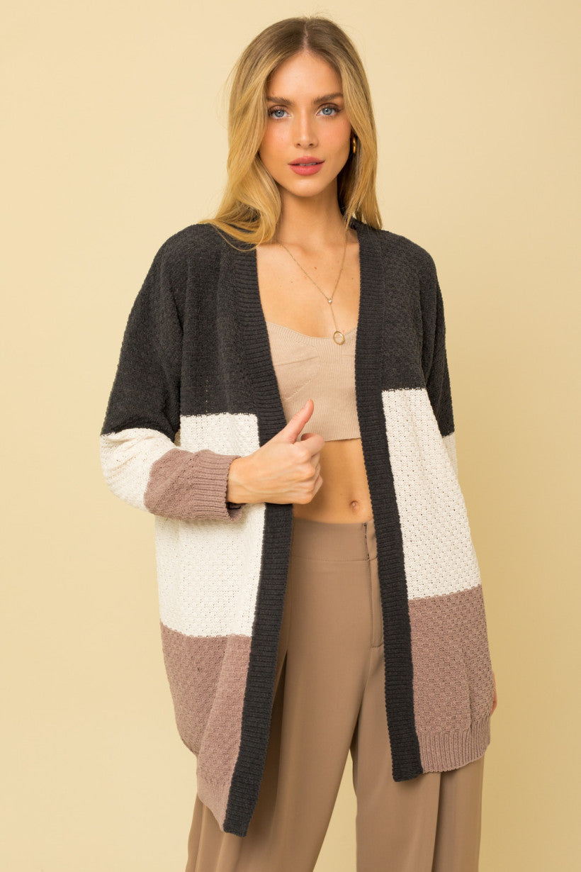 Long Sleeve Color Block Cardigan
