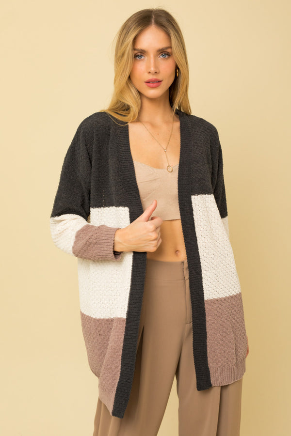 Long Sleeve Color Block Cardigan