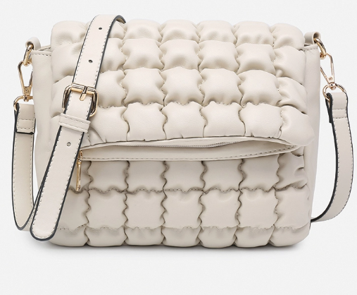 Naomi Top Zip Quilted Crossbody in Almond