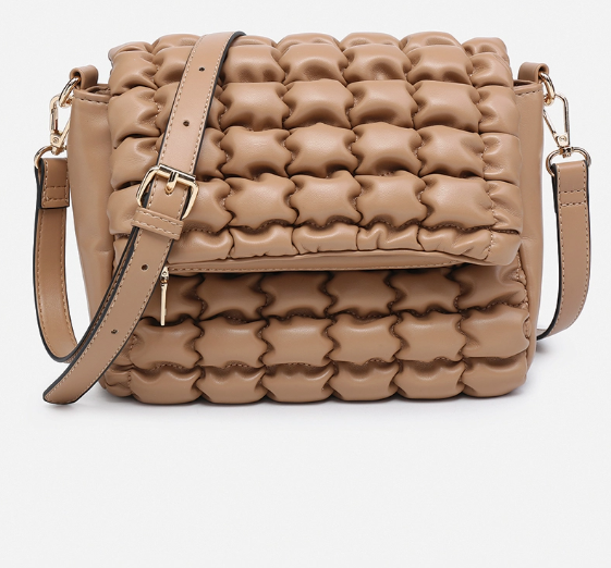 Naomi Top Zip Quilted Crossbody in Tan