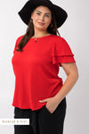 Red Double Ruffle Short Sleeve Top