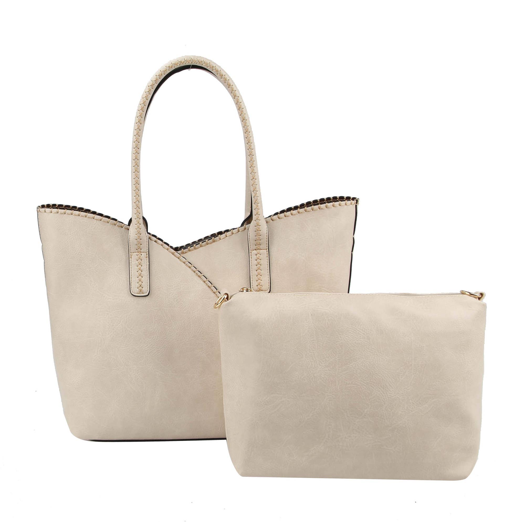 Stitch Trim Detail Tote Bag in Beige