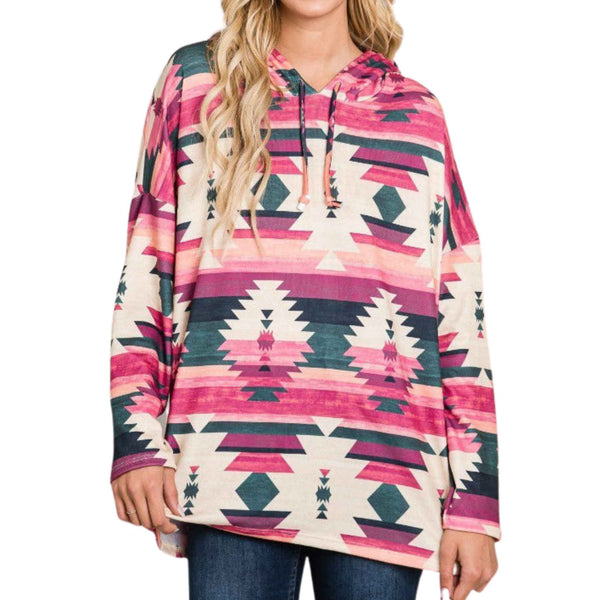 Aztec Print Hooded Top