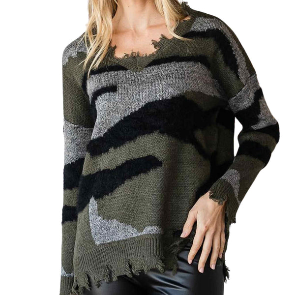 Distressed Camo Sweater