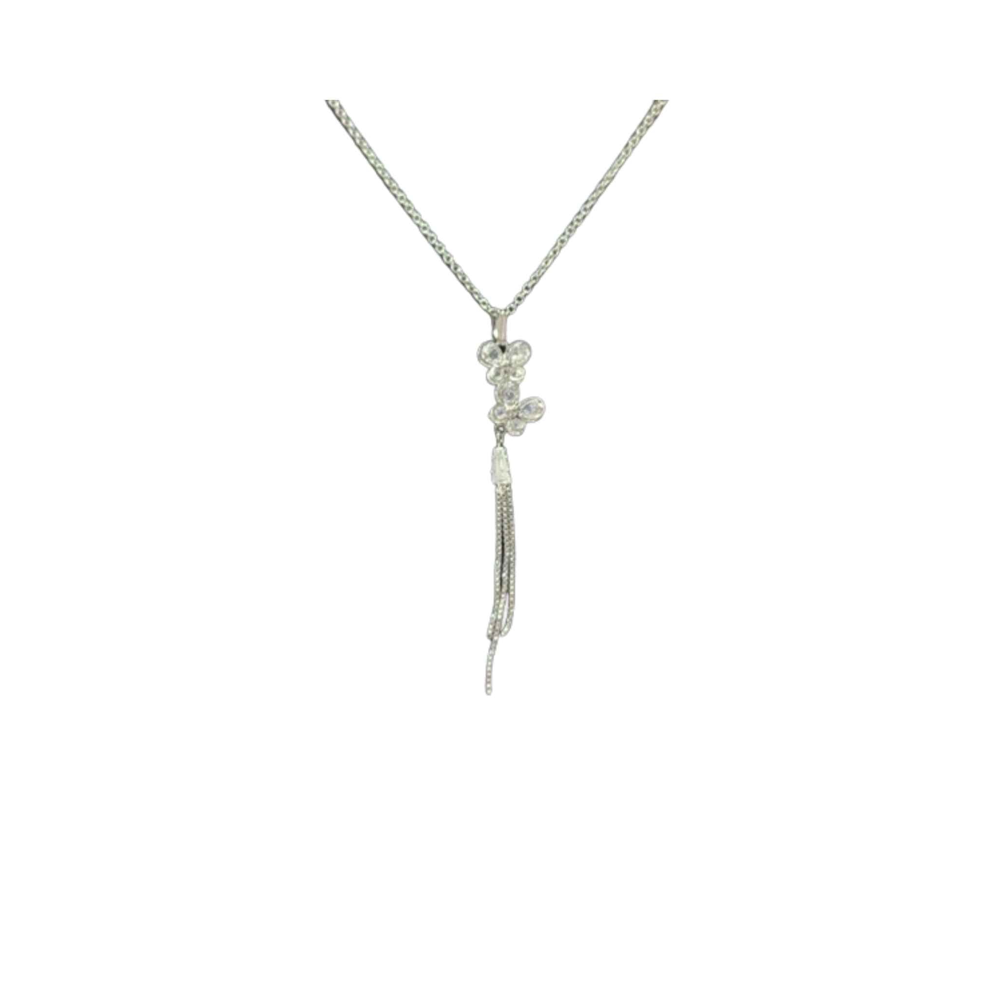 Double CZ Butterfly Necklace With Tassel