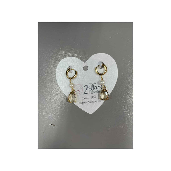 Faux Pearl With Rhinestone Teardrop Earrings