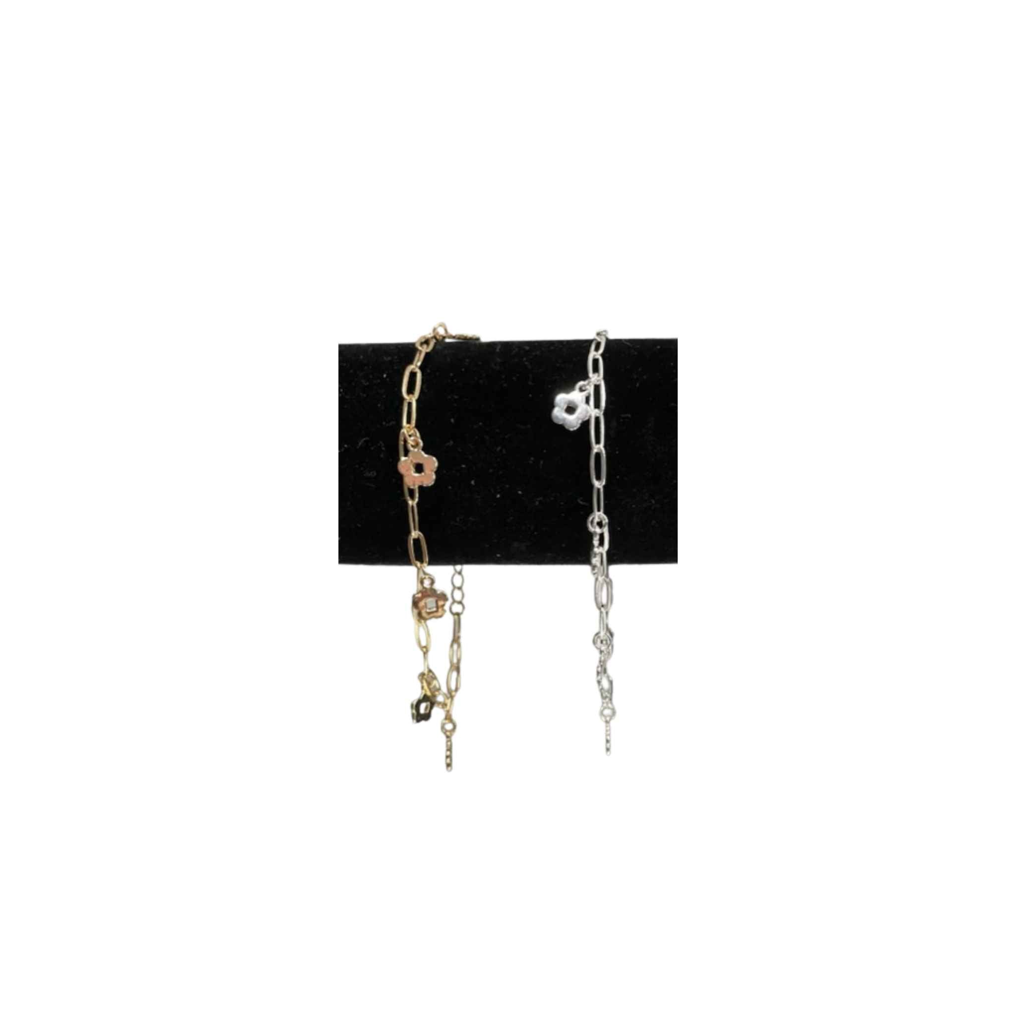 Flower Charm Link Bracelet (8in +)