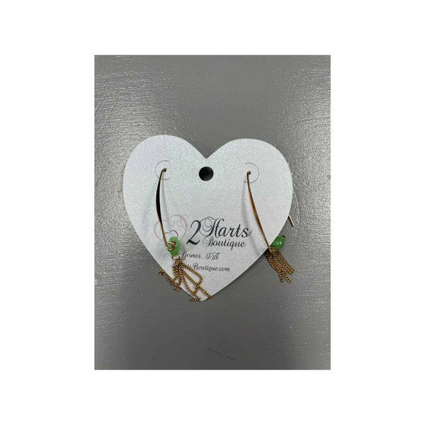 Gold Earrings With Jade Colored Bead