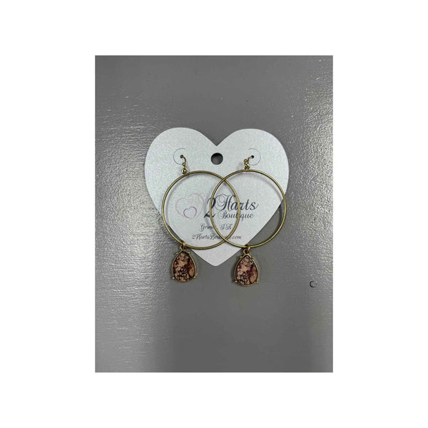 Gold Hoop With Teardrop Charm Earrings