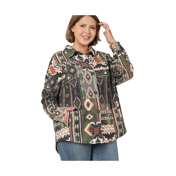 Jacquard Aztec Oversized Shacket With Pockets