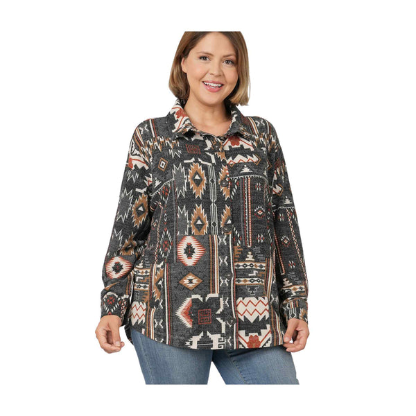 Jacquard Aztec Oversized Shacket With Pockets