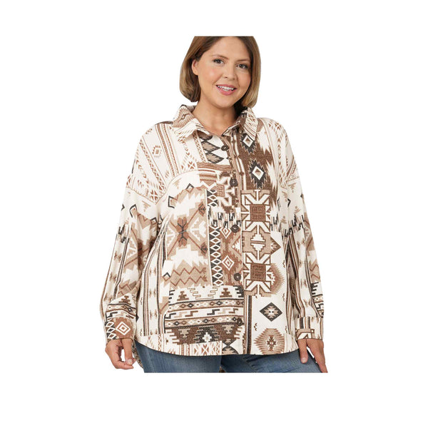 Jacquard Aztec Oversized Shacket With Pockets