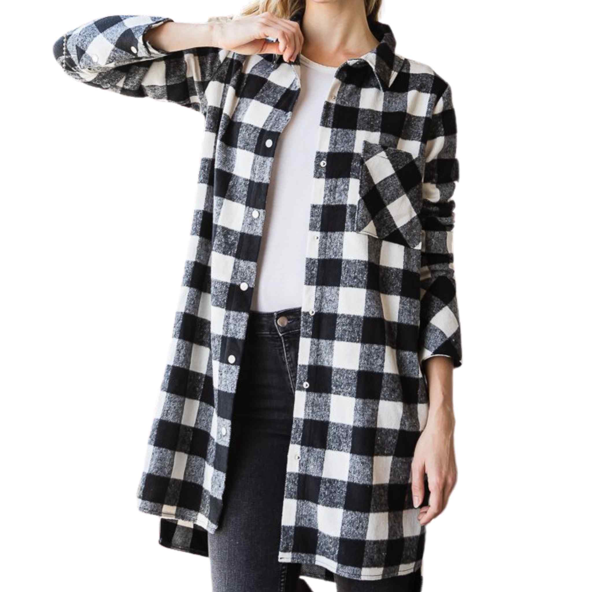 Long Button Down Plaid Shacket