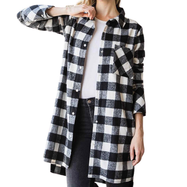 Long Button Down Plaid Shacket