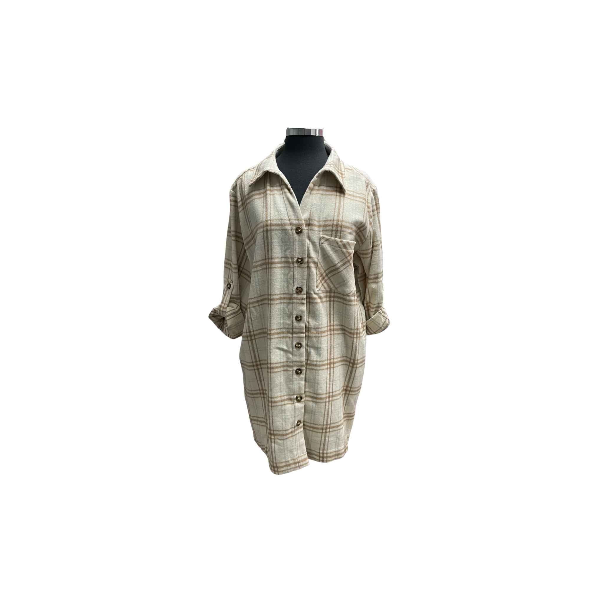 Plaid Button Up Shacket Dress
