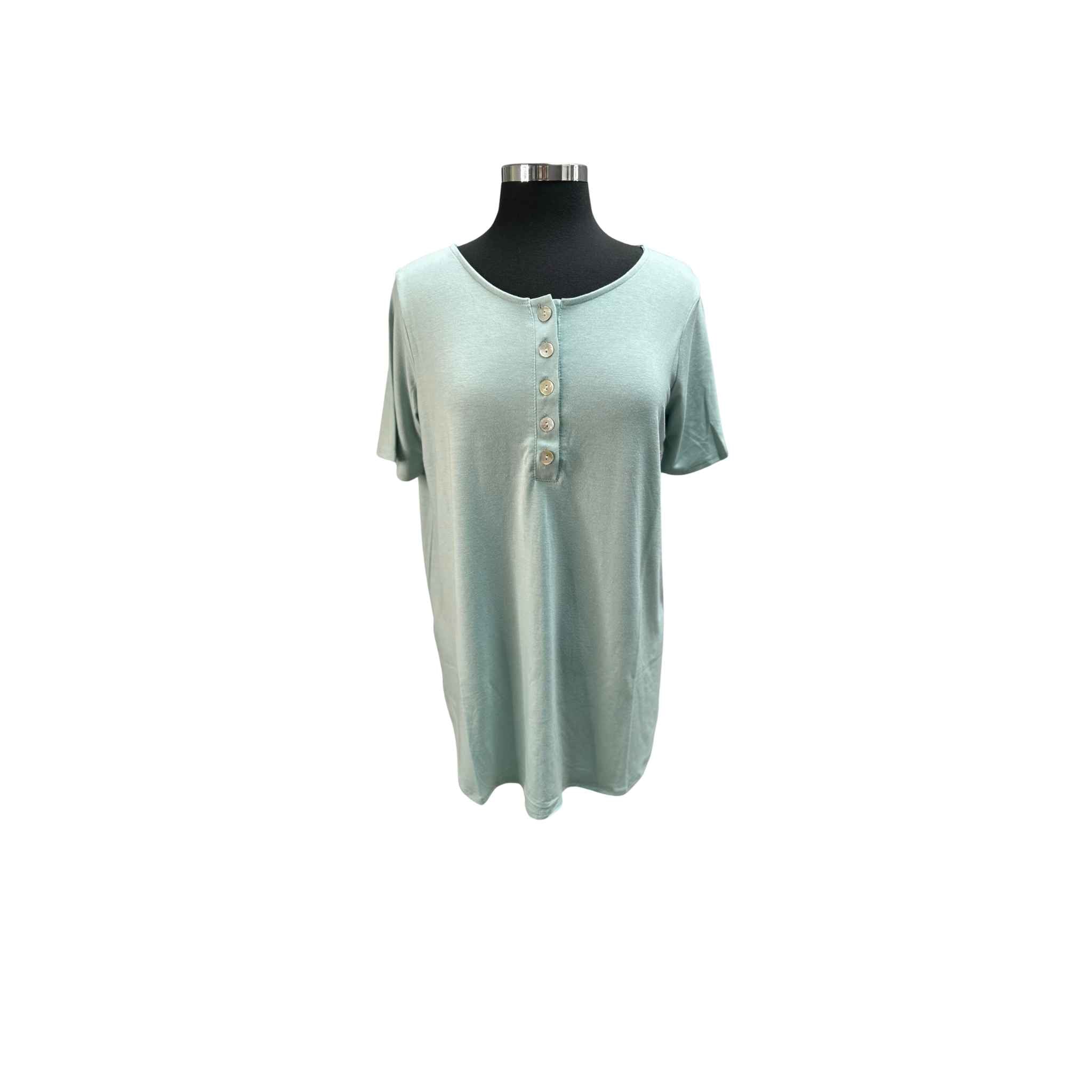 Short Sleeve Dolphin Hem Button Top